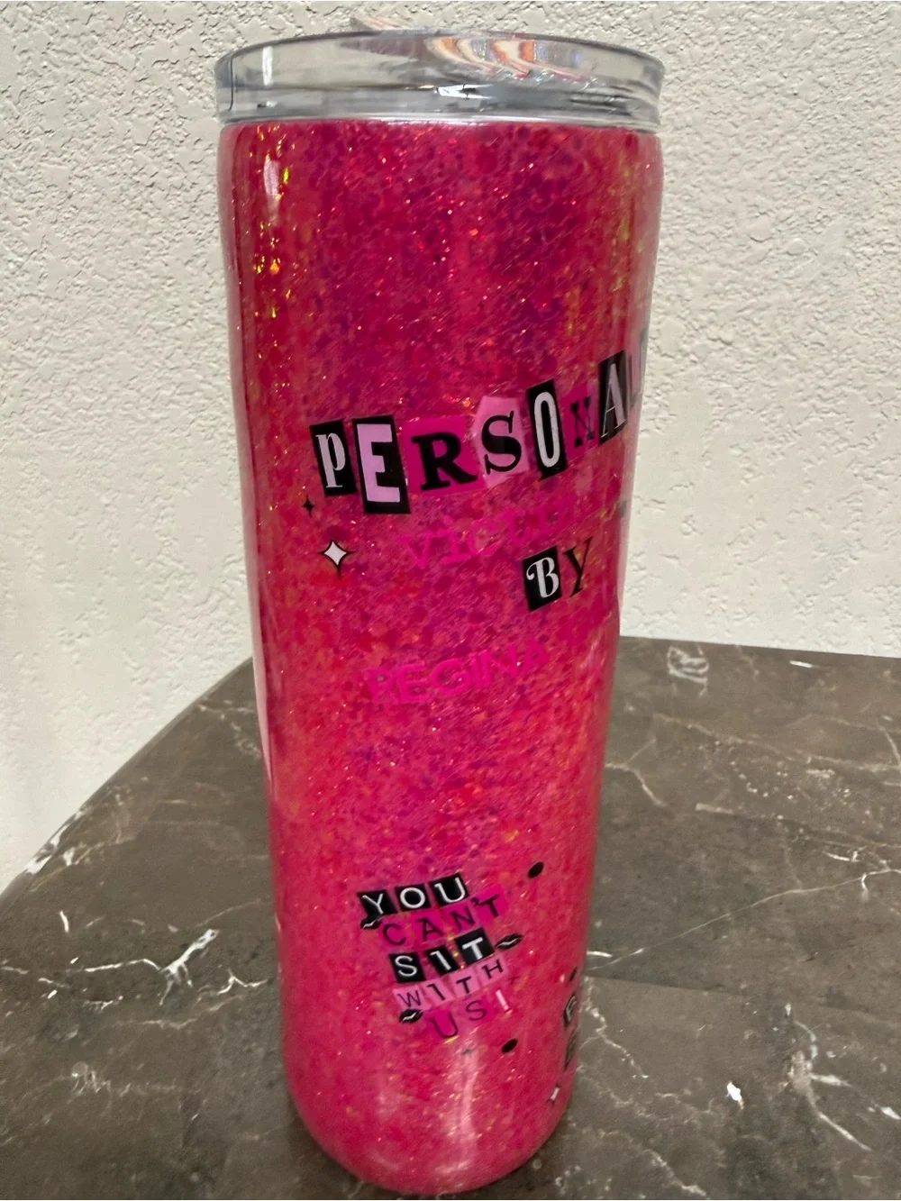 Mean Girls Pink Glitter 30 oz Skinny Tumbler Cup Handmade